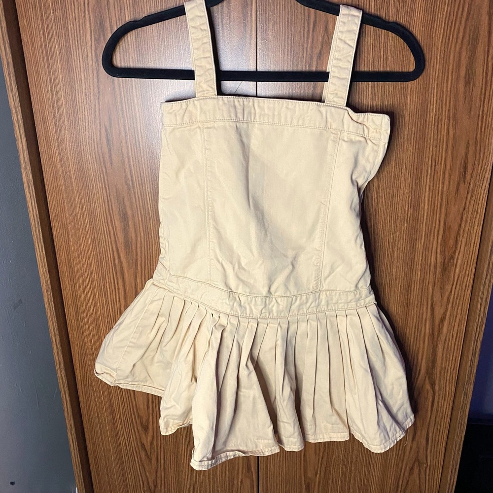 GapKids Jumper Dress Kids Size M Tan Pleated Drop Waist Cotton Twill Sleeveless